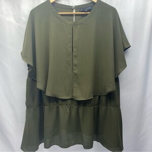 Eloquii Women’s Olive Layered Blouse SZ 26 Back Button Closure with Keyhole